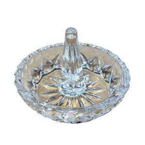 Vintage Clear Diamond Swag Cut Glass Jewelry Ring Holder Bowl Dish